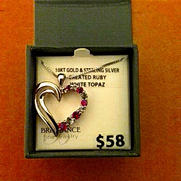 10k gold & sterling silver necklace with lab created ruby & topaz - Picture 1 of 2